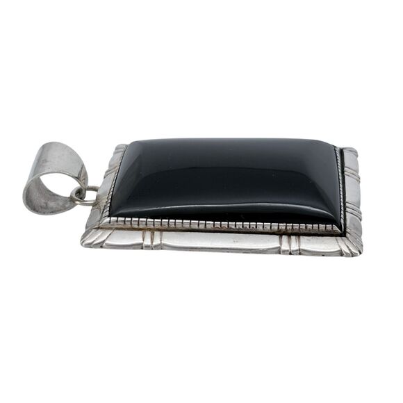Vintage Sterling Silver 925 Large Rectangular Onyx Pendant - Picture 3 of 7